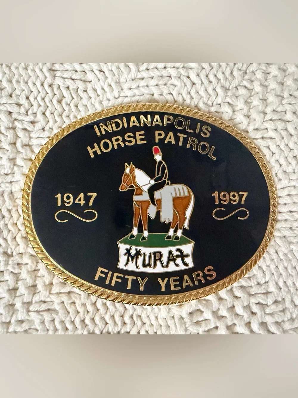 Indianapolis Horse Patrol Commemorative Belt Buckle - Black & Gold